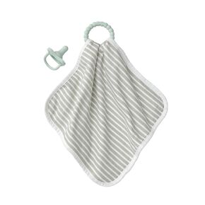 Dr. Brown's Lovey Blanket with Beaded Teether Ring and HappyPaci 100% Silicone One-Piece Pacifier, Soothing Security Blanket Set for Baby, Gray Stripes, 0m+