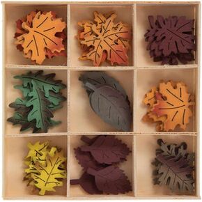 Autumn Leaves Painted Miniature Wood Cutout Shapes - 45 Pieces - for Craft, Decor, Scrapbooking, and More