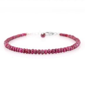 DEVMUKTI Natural Ruby Gemstones Bracelet, Faceted Roundelle Beads, 925 Sterling Silver, Rhodium Plated, Birthstone, Chakra Healing Crystals, Handmade Women Jewelry, Christmas Day