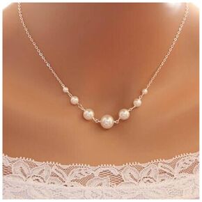 Vintage Pearl Choker Necklace Silver Pearl Pendant Necklace Multi Pearl Floating Necklace Pearl Wedding Necklace Chain Jewelry for Women and Girls