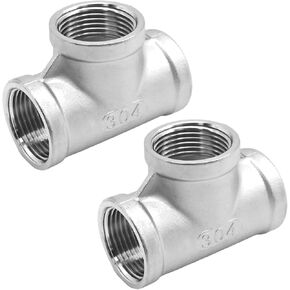 2 Pcs Stainless Steel 3 Way Pipe Fittings,1" x 1" x 1" 304 NPT Female Threaded Fittings Apply for Air Piping,Gas piping&Drainage systems