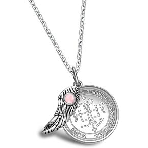 Archangel Gabriel Sigil from The Ancient Book of King Solomon - St Gabriel Necklace for Men and Women - Blessings Prayer Included - Angel Wing Pendant - Miraculous Medal - Guardian Crystal Amulet
