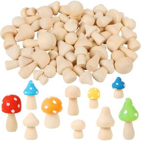 30 Pcs Unfinished Wooden Mushroom, MIKIMIQI 10 Sizes Natural Wooden Mushrooms for Crafts Wood Mushroom Figures for DIY Arts Projects Paint Color Mushroom Party Decorations (30)