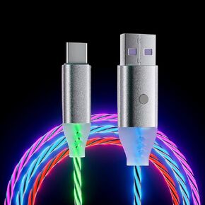6.6ft/2m Type C Cable Switch on/off Led Light Up Phone Charger Cable Visible 7 Colors RGB Gradual Changing Shining 3A USB C Fast Charging Cord for Galaxy S21 S20/S10/S9/Note 20/10/9/8