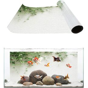 T&H XHome Aquarium Décor Backgrounds Spring Tree Branch Growing on a White Wall Pattern Fish Tank Background Aquarium Sticker Wallpaper Decoration Picture PVC Adhesive Poster 36.4" W x 18.4" H