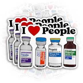 Set 3PCS - I Love People Medical Sticker Funny Nurse Mental Health Die-Cut Waterproof Vinyl Sticker for Hard Hat Laptop Water Bottle Phone Case Car Decal Birthday Gift (2 Inches)
