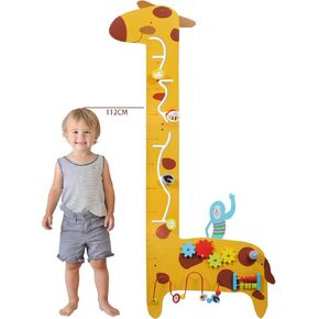 Activity Wall Panels for Toddlers,7 Activities Multifunctional Busy Board Wooden Wall Activity Center,Giraffe Height Ruler - Children’s Early Education Sensory Exercises-Kids Room Decor for Play