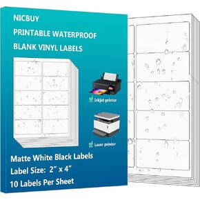 4x2 inch Printable Matte White Waterproof Vinyl Sticker Labels, 200 Pcs Bottle Labels for Inkjet or Laser Printer