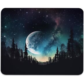 Cosmic Wonder Crescent Moon and Galaxy Mouse Pad - A Celestial Journey for Your Desktop, Stitched Edges Non-Slip Rubber Base Mouse Pads for Computers Laptop