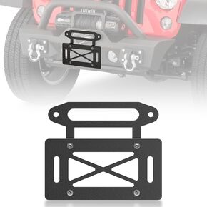 Winch License Plate Frame Compatible with 10" Hawse Fairlead, Universal Front License Bracket Holder Relocation, Bumper Winch Mount Roller, Fit for Most Pickup Trucks, OFF-Road Cars and SUVs