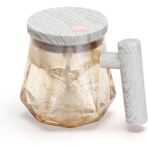 Self Stirring Coffee Mug, Glass Electric Self Mixing Cup with Lid & Handle, 400ml Auto Self Stirring Cup To Stir Coffee, Mixed Milk, Powder (Need 2*AAA Battery)