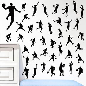 Removable Basketball Player Dunk Wall Decal DIY Sports Player Silhouette Wall Stickers Peel and Stick Jumpman Wall Decal Sticker for Kids Room Boys Bedroom Playroom Wall Decor