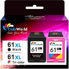 ColoWorld Remanufactured Ink Cartridges Replacement for HP 61XL 61 XL Combo Pack for Envy 4500 4502 5534 5535 DeskJet 2512 2542 2540 2544 3000 3050a OfficeJet 4630 4632 Printer 1 Black 1 Color