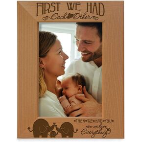 KATE POSH - First we had each other, then we had You, now we have Everything - Engraved Natural Wood Picture Frame, New Baby Gifts, Elephants Decor (4x6-Vertical)