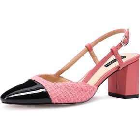 MIRAAZZURRA Womens Slingback Pumps Two Toned Chunky Heels Sandals