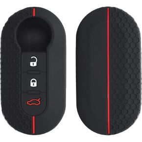 kwmobile Car Key Cover Compatible with Fiat Lancia 3 Button Car Flip Key Key Cover - Silicone Protective Car Key Fob Case - Black/Red