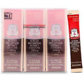 عصا مستخلص الجينسنغ في كل مرة من جونغ كوان جانج - مكملات طاقة خالية من الكافيين، الجينسنغ الأحمر الكوري 2000 مجم، دعم الدماغ ومعزز الطاقة الطبيعية للرجال والنساء، 30 قطعة in Kuwait