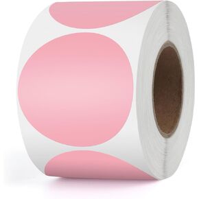Pink Circle Thermal Labels Vinyl 2 Inch Self-Adhesive Round Stickers Roll Waterproof Printer Decals Name Tag for QR Code DIY Office Address 500 PCS