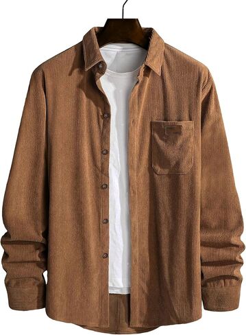 قميص رجالي من Comdecevis بأكمام طويلة وقميص عمل مضلع وأزرار سفلية مع جيب على الصدر in Kuwait