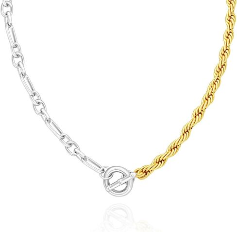 Two Tone Chain Link Paperclip Choker Necklace Trendy Silver and Gold Mixed Metal Necklace,Modern Minimalist Unique Chunky Necklace for Women Girls,Statement Funky Costume Jewelry Gifts in Saudi Arabia