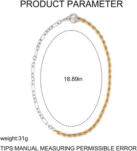 Two Tone Chain Link Paperclip Choker Necklace Trendy Silver and Gold Mixed Metal Necklace,Modern Minimalist Unique Chunky Necklace for Women Girls,Statement Funky Costume Jewelry Gifts in Saudi Arabia