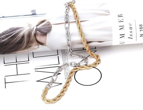 Two Tone Chain Link Paperclip Choker Necklace Trendy Silver and Gold Mixed Metal Necklace,Modern Minimalist Unique Chunky Necklace for Women Girls,Statement Funky Costume Jewelry Gifts in Saudi Arabia