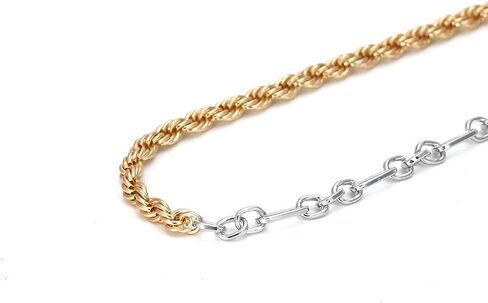 Two Tone Chain Link Paperclip Choker Necklace Trendy Silver and Gold Mixed Metal Necklace,Modern Minimalist Unique Chunky Necklace for Women Girls,Statement Funky Costume Jewelry Gifts in Saudi Arabia