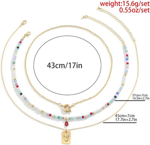 قلادات بوهيمية مطرزة بالخرز، قلادات كريستالية مكعبة خضراء أنيقة، قلادة ذات طبقات للنساء والفتيات in Kuwait