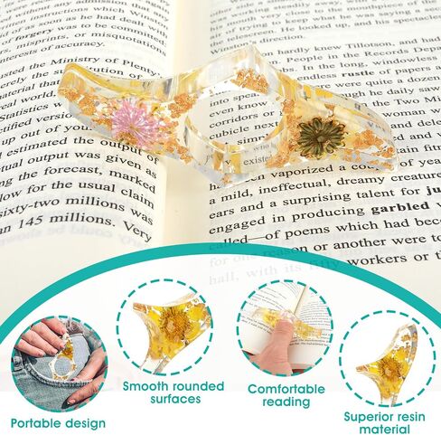 حامل صفحة الكتاب للقراءة، عبوتان من راتنج الزهور المجففة، إشارة مرجعية شفافة للإبهام، حامل صفحة الإبهام الشفاف، ملحقات كتب مخصصة هدايا لدودة الكتب، محبي القراءة، الطلاب، النساء in Saudi Arabia