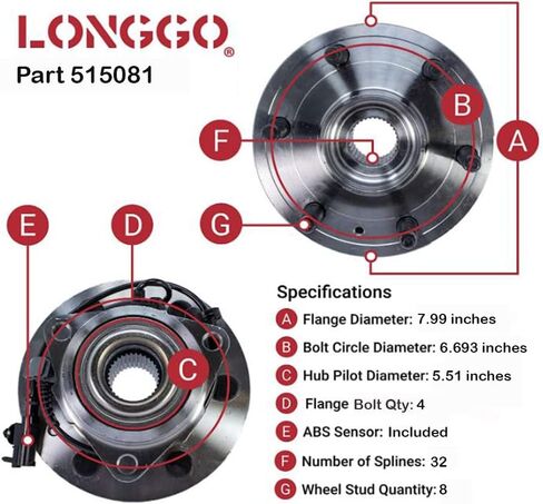 515081 محمل العجلة الأمامية الممتازة ومجموعة المحور لـ F-250 Super Duty | F-350 سوبر ديوتي SRW | السنوات 2005 2006 2007 2008 2009 2010 | لموديلات الدفع الرباعي 4x4 | 8 العروة مع ABS in Kuwait