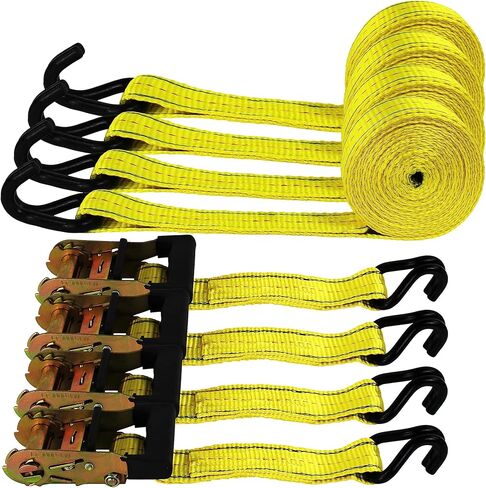 HFS(R) 4PC 1-1/2" x 15 ft Heavy Duty Ratchet Cargo Tie Down Straps 3000lbs Dual J-Hooks in Kuwait