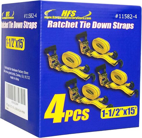 HFS(R) 4PC 1-1/2" x 15 ft Heavy Duty Ratchet Cargo Tie Down Straps 3000lbs Dual J-Hooks in Kuwait