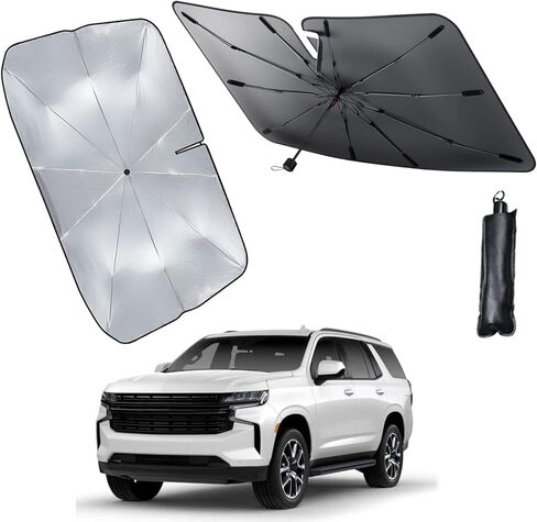 Carreno Car Sun Shade Windshield Umbrella, Upgraded Opening Design Foldable Car Windshield Cover, Reflective Sunshade for Car Front Window Block UV Rays and Heat, for Auto Sedan, SUV, Large in Saudi Arabia