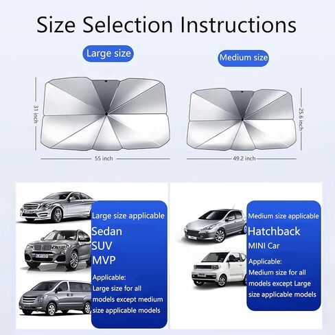 Carreno Car Sun Shade Windshield Umbrella, Upgraded Opening Design Foldable Car Windshield Cover, Reflective Sunshade for Car Front Window Block UV Rays and Heat, for Auto Sedan, SUV, Large in Saudi Arabia