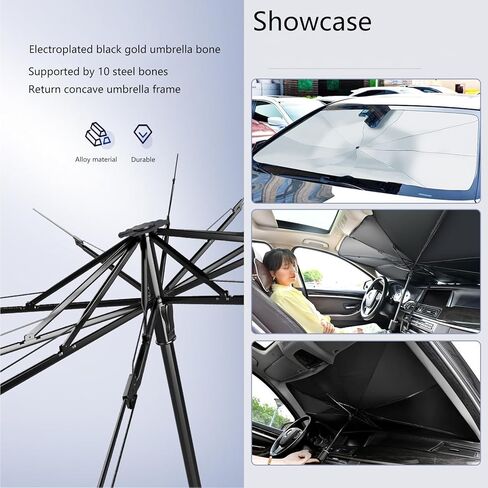 Carreno Car Sun Shade Windshield Umbrella, Upgraded Opening Design Foldable Car Windshield Cover, Reflective Sunshade for Car Front Window Block UV Rays and Heat, for Auto Sedan, SUV, Large in Saudi Arabia