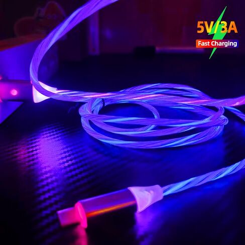 6.6ft/2m Type C Cable Switch on/off Led Light Up Phone Charger Cable Visible 7 Colors RGB Gradual Changing Shining 3A USB C Fast Charging Cord for Galaxy S21 S20/S10/S9/Note 20/10/9/8 in Kuwait