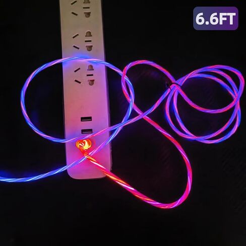 6.6ft/2m Type C Cable Switch on/off Led Light Up Phone Charger Cable Visible 7 Colors RGB Gradual Changing Shining 3A USB C Fast Charging Cord for Galaxy S21 S20/S10/S9/Note 20/10/9/8 in Kuwait