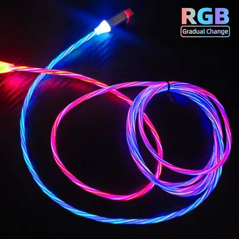 6.6ft/2m Type C Cable Switch on/off Led Light Up Phone Charger Cable Visible 7 Colors RGB Gradual Changing Shining 3A USB C Fast Charging Cord for Galaxy S21 S20/S10/S9/Note 20/10/9/8 in Kuwait
