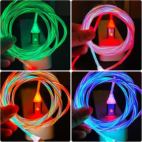 6.6ft/2m Type C Cable Switch on/off Led Light Up Phone Charger Cable Visible 7 Colors RGB Gradual Changing Shining 3A USB C Fast Charging Cord for Galaxy S21 S20/S10/S9/Note 20/10/9/8 in Kuwait
