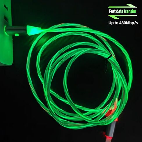 6.6ft/2m Type C Cable Switch on/off Led Light Up Phone Charger Cable Visible 7 Colors RGB Gradual Changing Shining 3A USB C Fast Charging Cord for Galaxy S21 S20/S10/S9/Note 20/10/9/8 in Kuwait