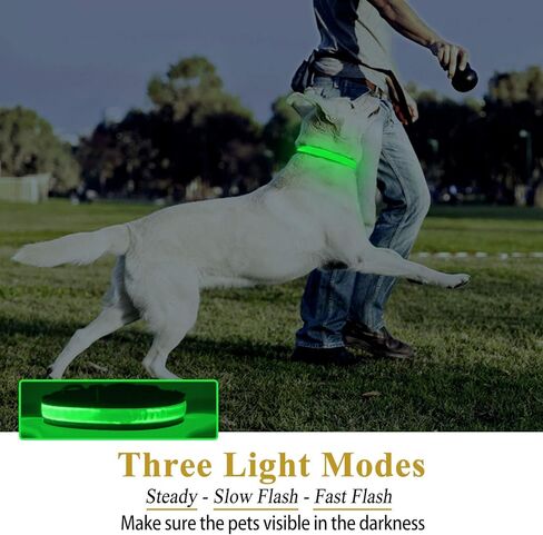 طوق كلب LED، طوق حيوانات أليفة قابل لإعادة الشحن عبر USB قابل للتعديل مع وميض ثابت/ضوء ستروب، ضوء طوق كلب مقاوم لرذاذ الماء للكلاب الصغيرة والمتوسطة والكبيرة (M (15.8 بوصة ~ 20.5 بوصة)، أخضر) in Kuwait