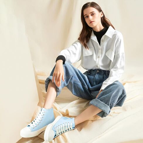 Uoidru High Top Sneakers for Women Canvas Shoes White Canvas High Tops Women Casual Shoes Lace Up Fashion Sneakers in Saudi Arabia