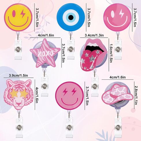 Whaline 8 قطع Preppy Nurse Badge Reel مع مقاطع وسلك قابل للسحب وردي أصفر أزرق معرف شارة بكرة ابتسامة وجه نجمة اسم العلامة 8 تصاميم حامل شارة لمستلزمات المستشفيات والمدارس المكتبية in Saudi Arabia