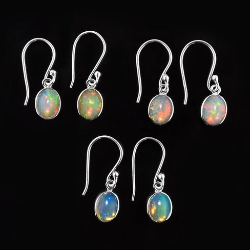 Natural Real Ultra Fire Ethiopian Opal Stone Dangle Drop Earrings for Women, October Birthstone, Bridal Handmade Wedding Jewelry Gift for Brides, 925 Sterling Silver Earrings for Gifts in Saudi Arabia
