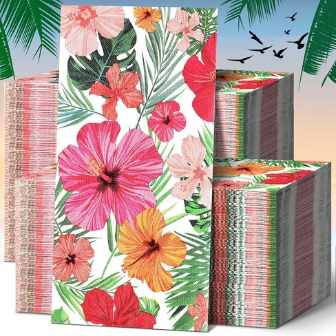 200 Pack Hawaiian Guest Napkins Tropical Luau Party Supplies Summer Floral Dinner Towels Disposable Fancy Hand Towels Decorative Flower Bathroom Napkins for Wedding Birthday Party in Saudi Arabia