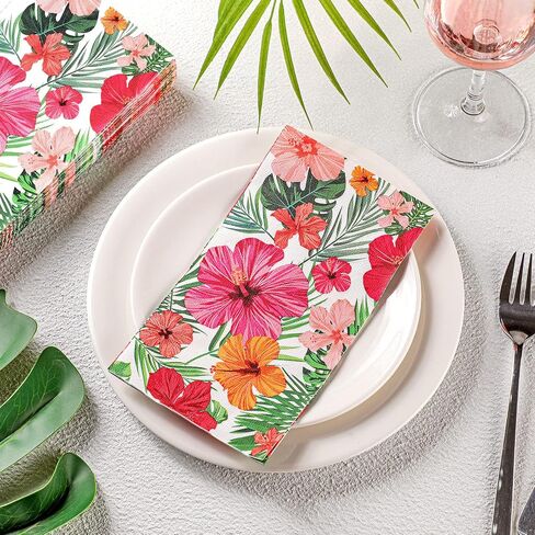 200 Pack Hawaiian Guest Napkins Tropical Luau Party Supplies Summer Floral Dinner Towels Disposable Fancy Hand Towels Decorative Flower Bathroom Napkins for Wedding Birthday Party in Saudi Arabia