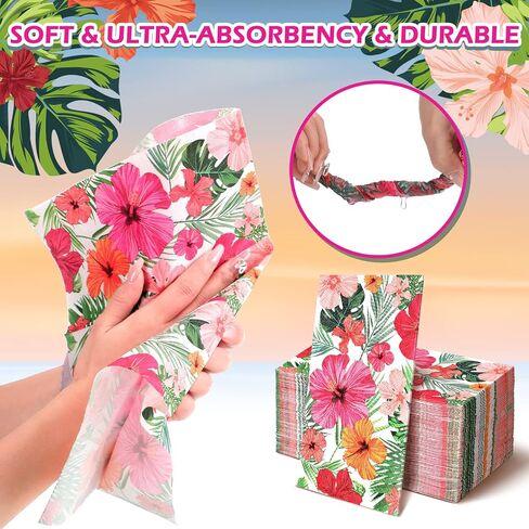 200 Pack Hawaiian Guest Napkins Tropical Luau Party Supplies Summer Floral Dinner Towels Disposable Fancy Hand Towels Decorative Flower Bathroom Napkins for Wedding Birthday Party in Saudi Arabia
