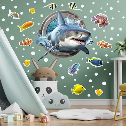 3D Jellyfish Fish Wall Stickers Glow in The Dark, Ocean Animals World Removable Decals for Kids Room Decor, Luminous Vinyl Stickers for Ceiling (Blue) in Saudi Arabia