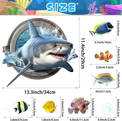 3D Jellyfish Fish Wall Stickers Glow in The Dark, Ocean Animals World Removable Decals for Kids Room Decor, Luminous Vinyl Stickers for Ceiling (Blue) in Saudi Arabia