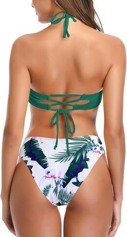 SHEKINI Women's Halter Bikini Set Bandeau High Leg Bathing Suit Ribbed Two Piece Swimsuits in Kuwait
